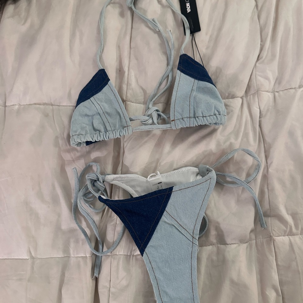 Denim colorblock bikini